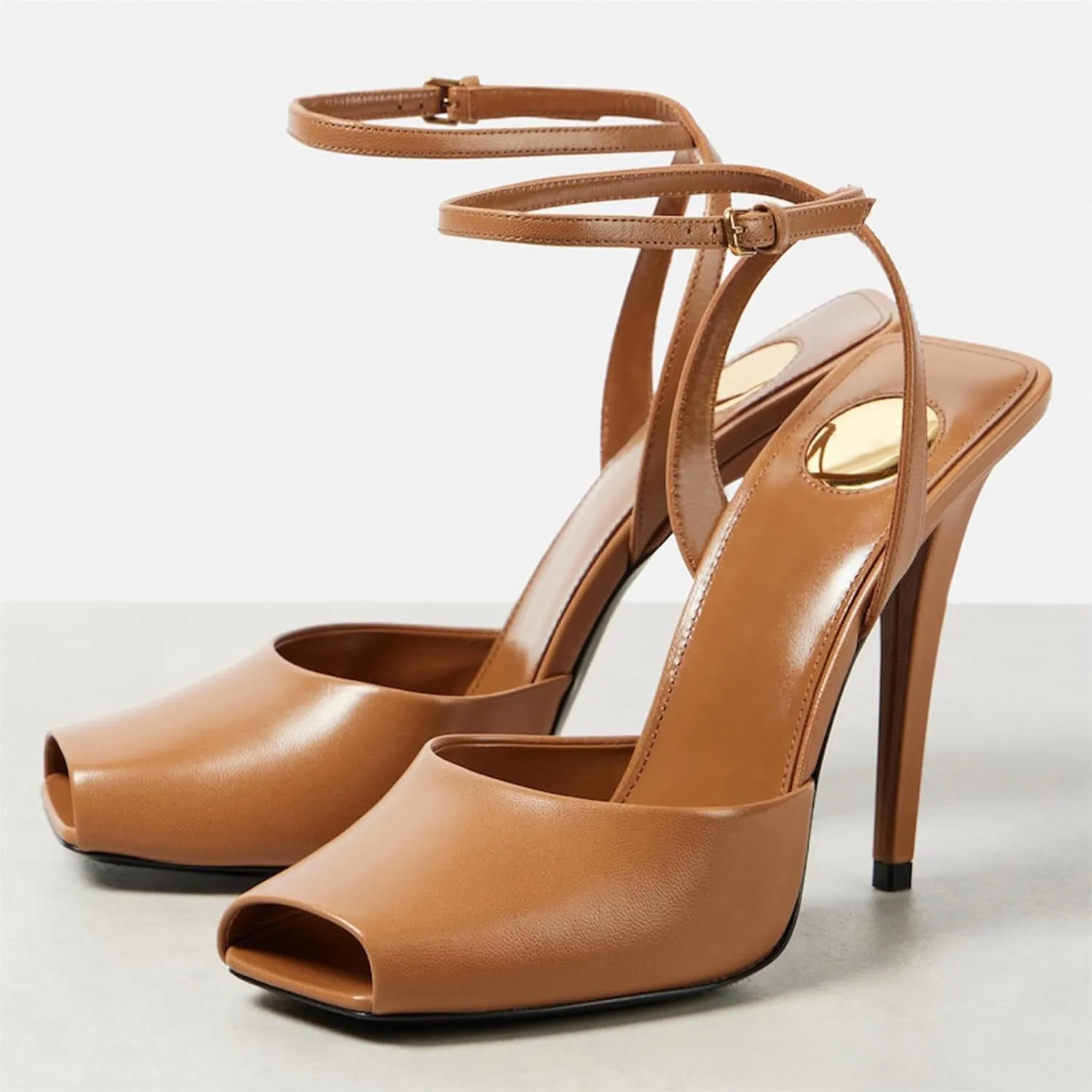 Black Peep Toe Heel Sandals for Women Square Backless Buckle Ankle Strap Stiletto High Heels Fashion Dressy Pumps