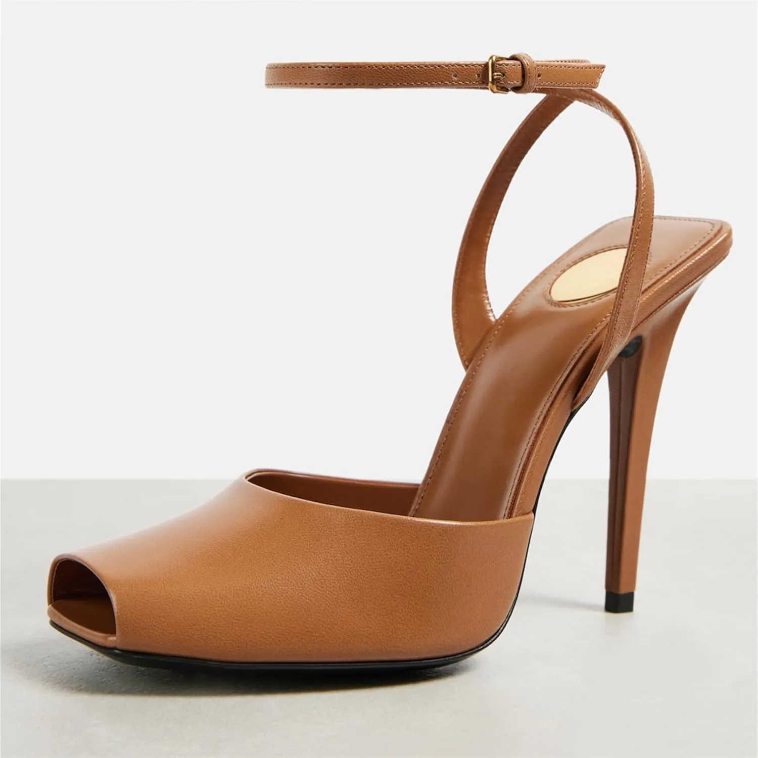 Black Peep Toe Heel Sandals for Women Square Backless Buckle Ankle Strap Stiletto High Heels Fashion Dressy Pumps