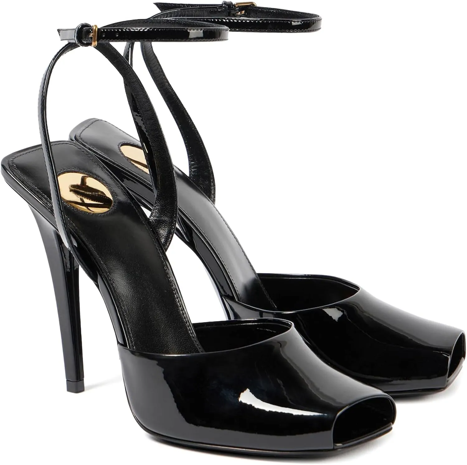 Black Peep Toe Heel Sandals for Women Square Backless Buckle Ankle Strap Stiletto High Heels Fashion Dressy Pumps