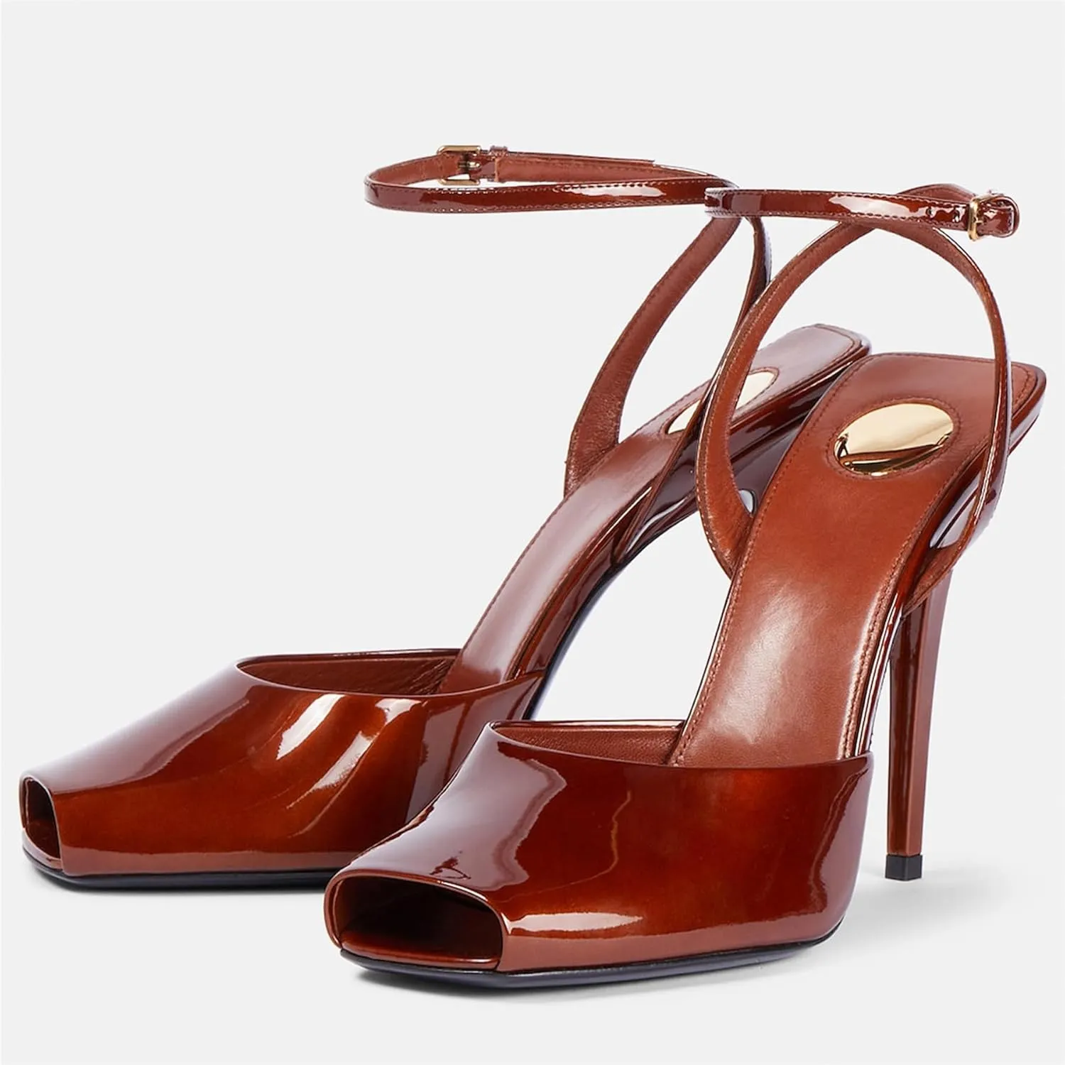 Black Peep Toe Heel Sandals for Women Square Backless Buckle Ankle Strap Stiletto High Heels Fashion Dressy Pumps