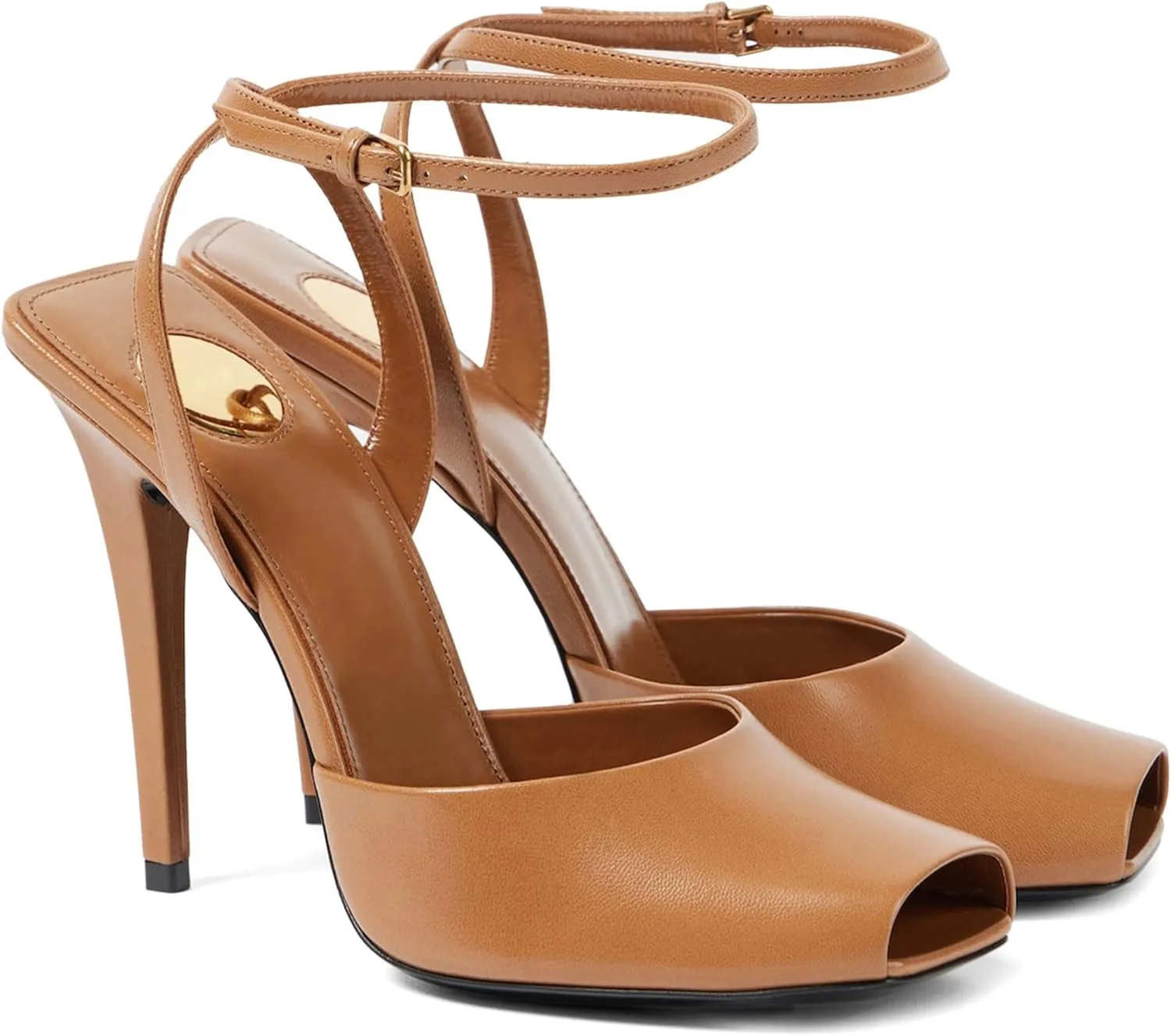 Black Peep Toe Heel Sandals for Women Square Backless Buckle Ankle Strap Stiletto High Heels Fashion Dressy Pumps