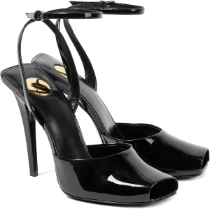 Black Peep Toe Heel Sandals for Women Square Backless Buckle Ankle Strap Stiletto High Heels Fashion Dressy Pumps