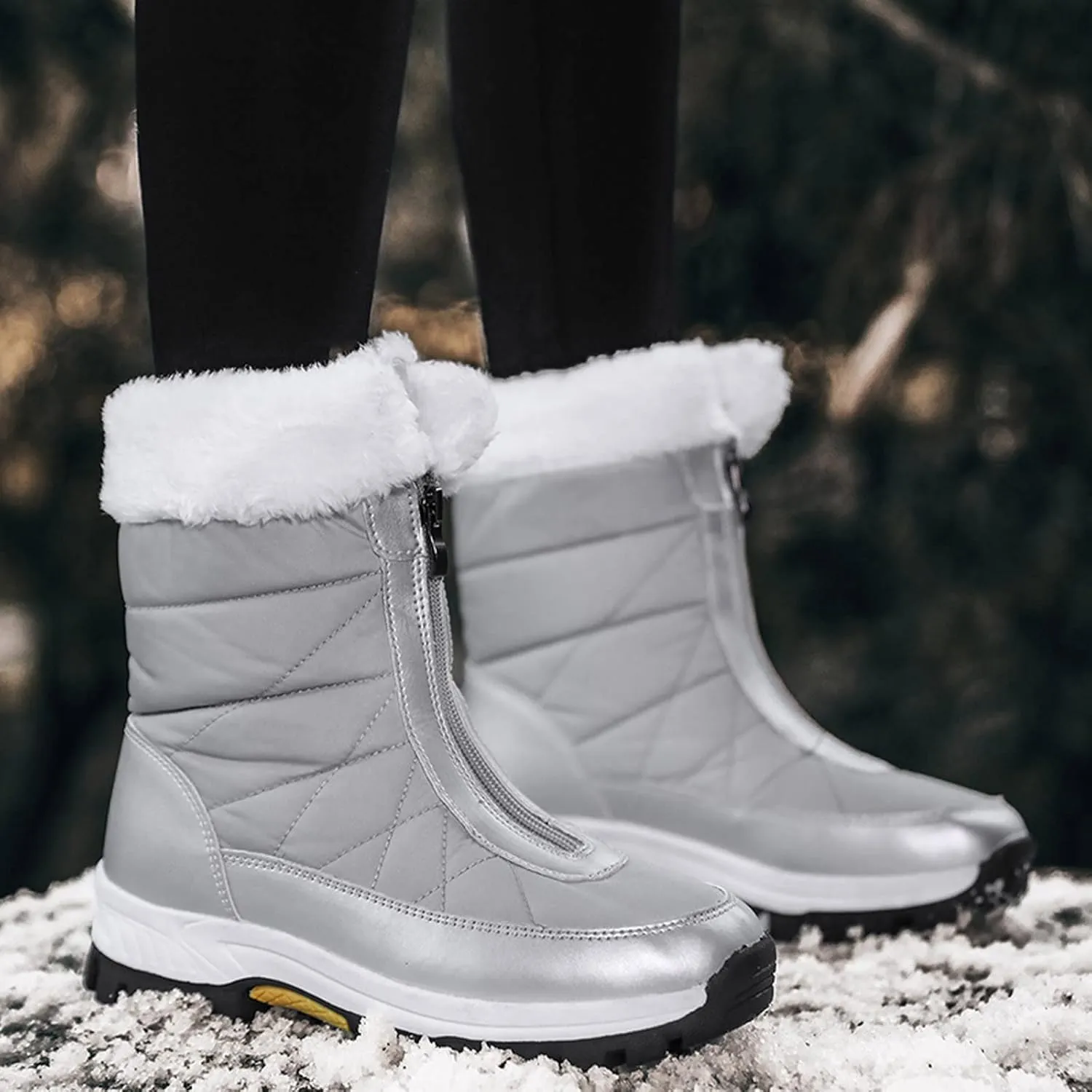 Black Snow Boots for Women Knee High Women's Waterproof Boots Women's Winter Fur Lined Ankle Boots Waterproof Cute Snow Boots for Woman Botas Nieve Trabajo