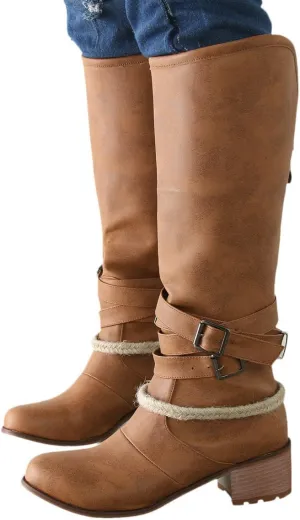 Booties for Women Western Cowgirl Cowboy Boots Wide Calf Round Toe Vintage Embroidered Pull On Boots Shoes