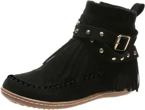 Boots for Women Fashion Suede Belt Decorated Side Zipper Womens Boots Solid Color Flat Sole Cozy Ankle Boots