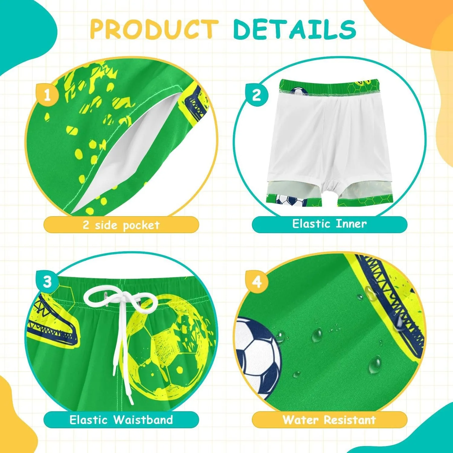 Boys' Board Shorts with Compression Liner Quick Dry Boys Swim Trunks Casual Shorts 4-13Y