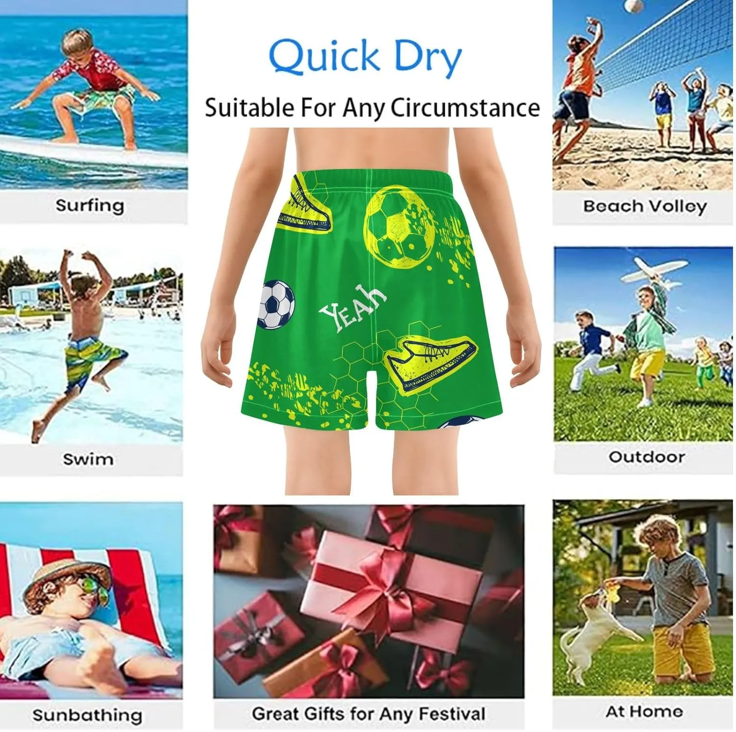 Boys' Board Shorts with Compression Liner Quick Dry Boys Swim Trunks Casual Shorts 4-13Y