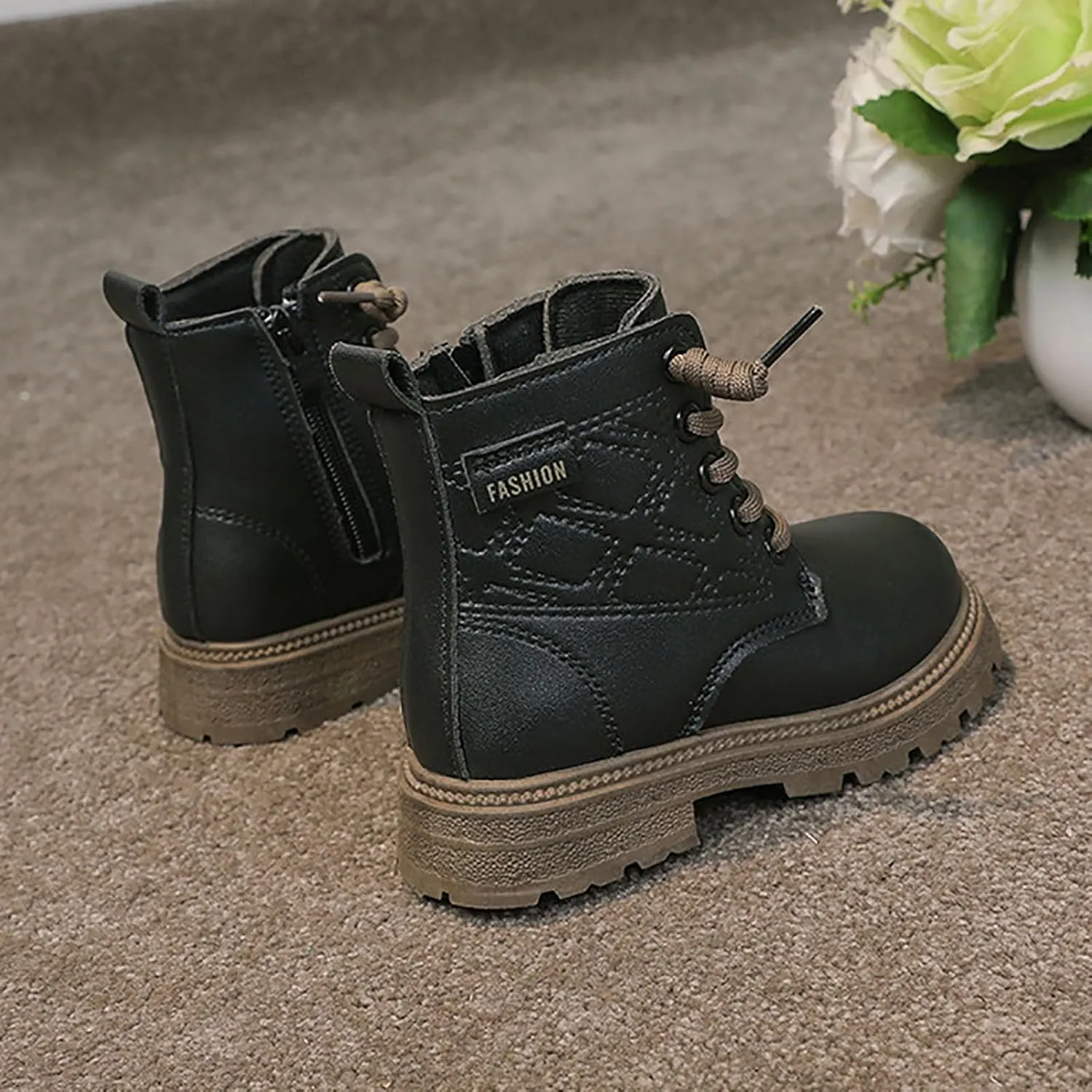 Boys Girls Ankle Boots Fashion Lace Up Combat Boots Soft Thick Bottom Riding Boots Platform Chelsea?Boots for Kids