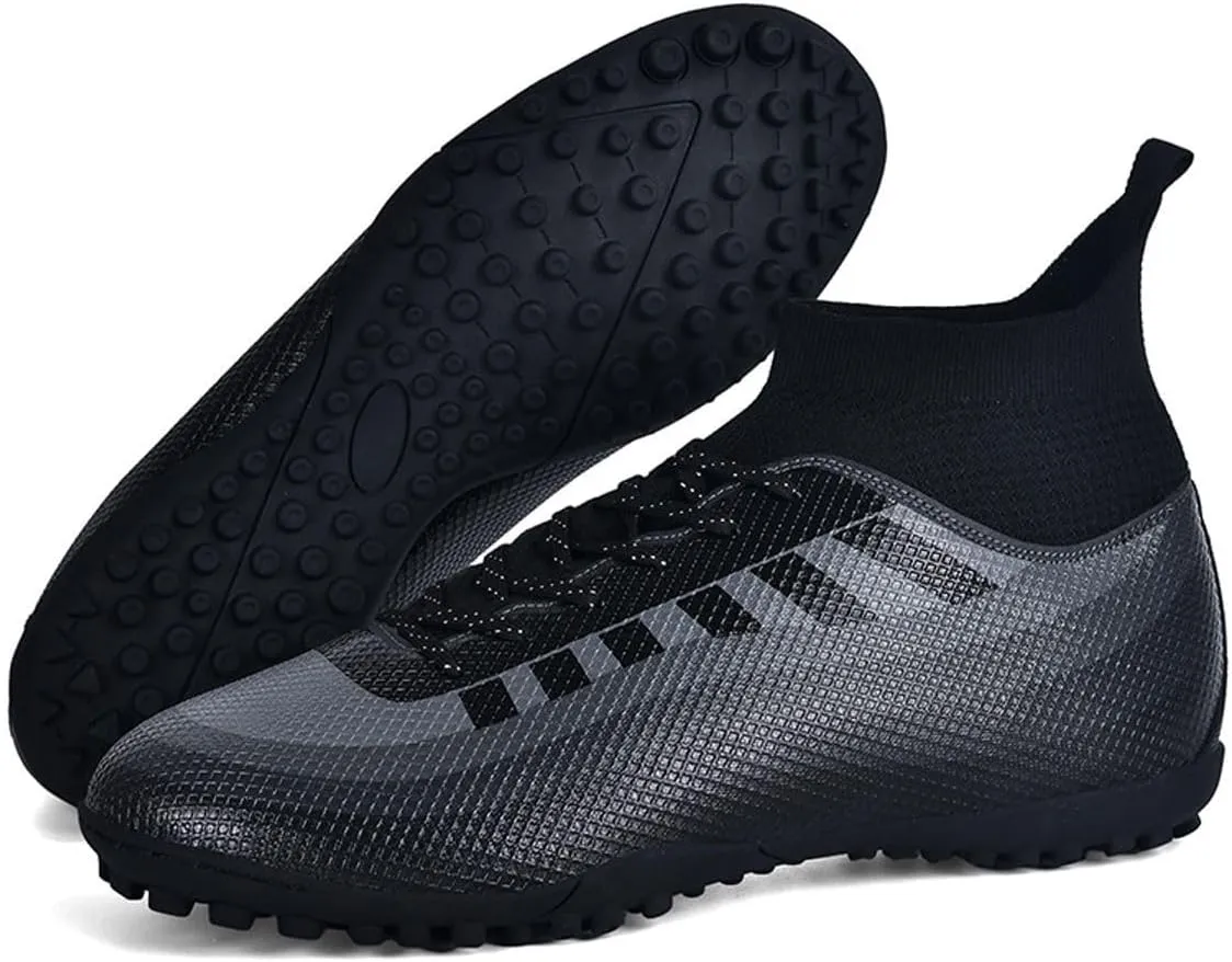 Bright Leather Gradient Adult/Children Football Shoes for Men and Women, Outdoor/Lawn/Indoor Football Field Black 40