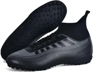 Bright Leather Gradient Adult/Children Football Shoes for Men and Women, Outdoor/Lawn/Indoor Football Field Black 40