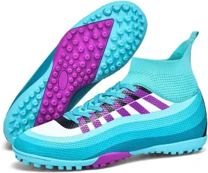 Bright Leather Gradient Adult/Children Football Shoes for Men and Women, Outdoor/Lawn/Indoor Football Field Blue 41