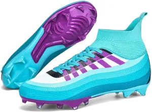 Bright Leather Gradient Adult/Children Football Shoes for Men and Women, Outdoor/Lawn/Indoor Football Field Blue TF 35