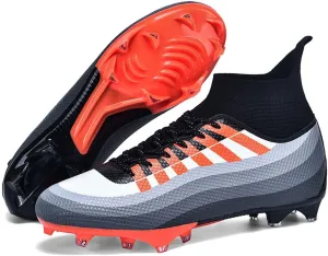 Bright Leather Gradient Adult/Children Football Shoes for Men and Women, Outdoor/Lawn/Indoor Football Field Orange TF 43