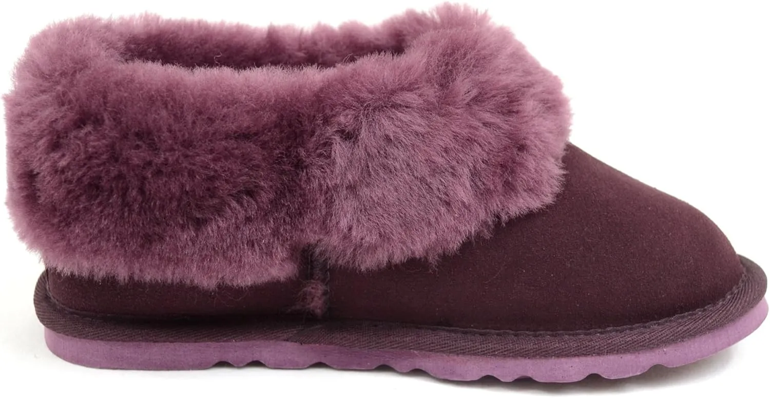 Bushga Ladies Luxury Sheepskin Slipper Boot, Thick Cuff & Hard Sole