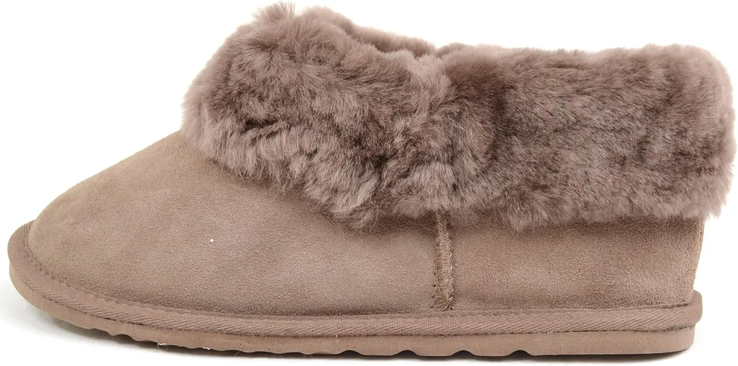 Bushga Ladies Luxury Sheepskin Slipper Boot, Thick Cuff & Hard Sole
