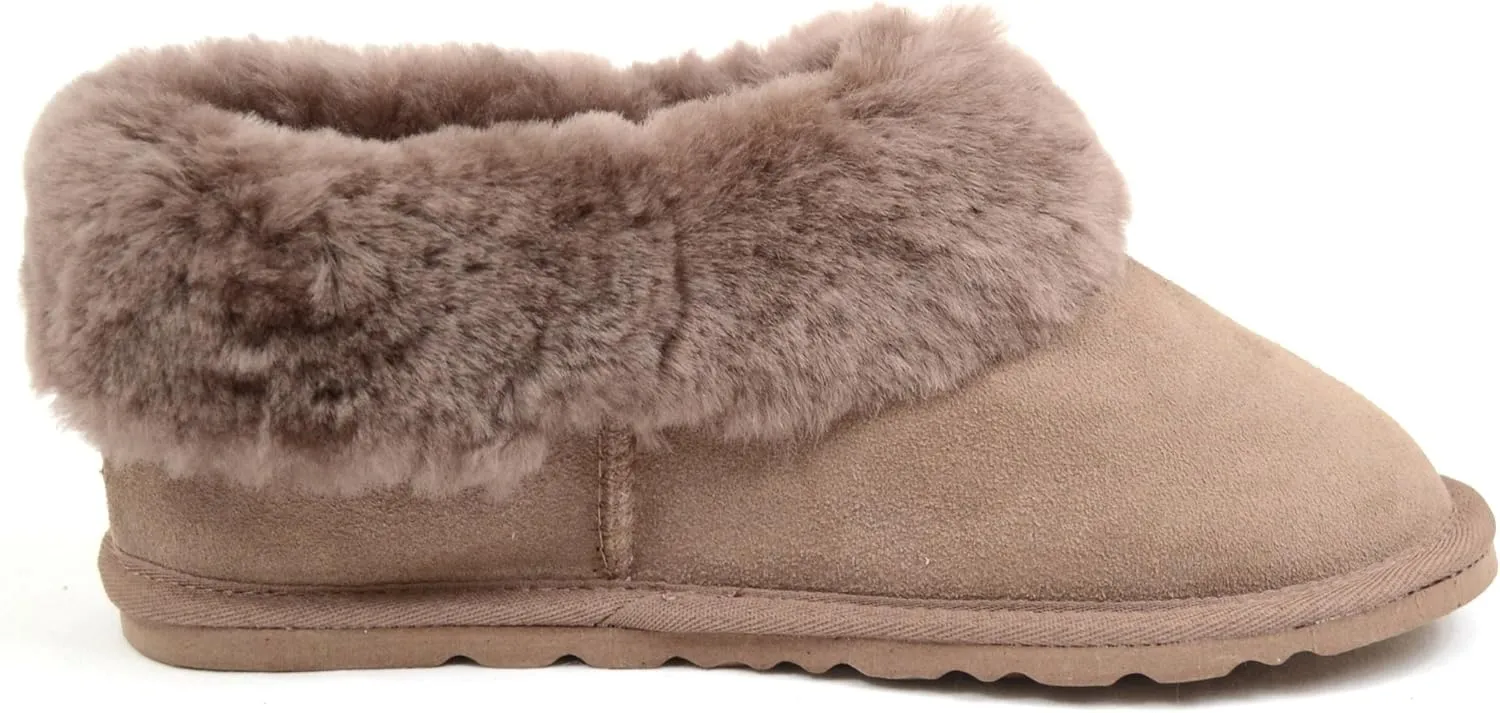 Bushga Ladies Luxury Sheepskin Slipper Boot, Thick Cuff & Hard Sole