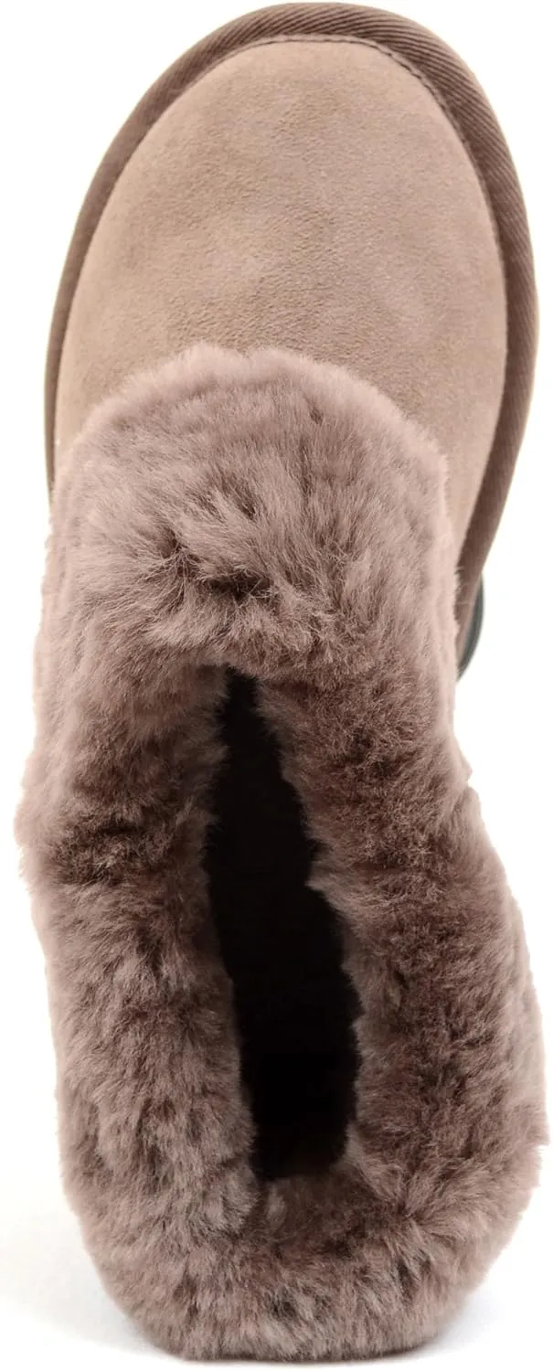 Bushga Ladies Luxury Sheepskin Slipper Boot, Thick Cuff & Hard Sole