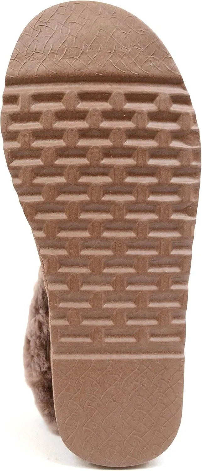Bushga Ladies Luxury Sheepskin Slipper Boot, Thick Cuff & Hard Sole