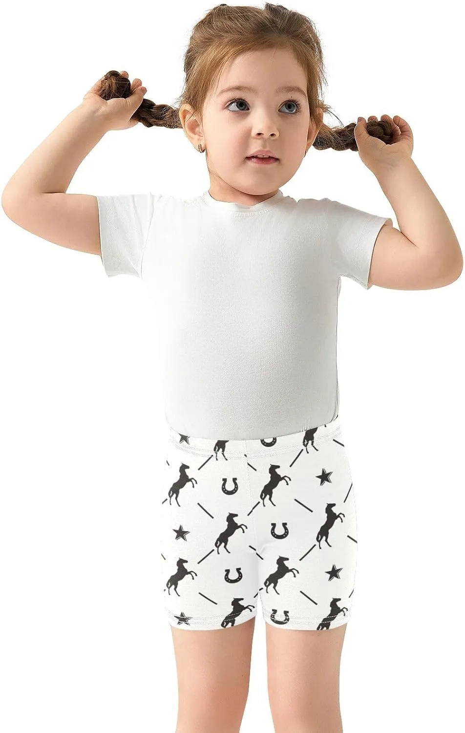 CaTaKu Girls Bike Shorts Cotton Cartwheel Shorts for Girls Toddler Black Horse Horseshoe Clothes Size 4-10Y