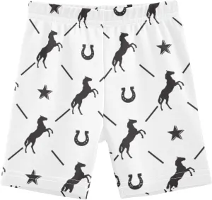 CaTaKu Girls Bike Shorts Cotton Cartwheel Shorts for Girls Toddler Black Horse Horseshoe Clothes Size 4-10Y