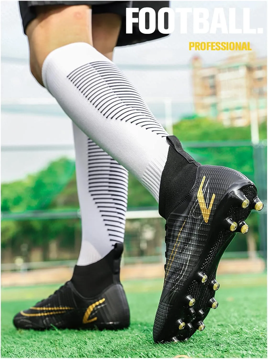 CERYTHRINA Mens Soccer Cleats Football Boots Spikes Shoes High-Top Outdoor/Indoor Training TF/AG Turf Sports Shoes