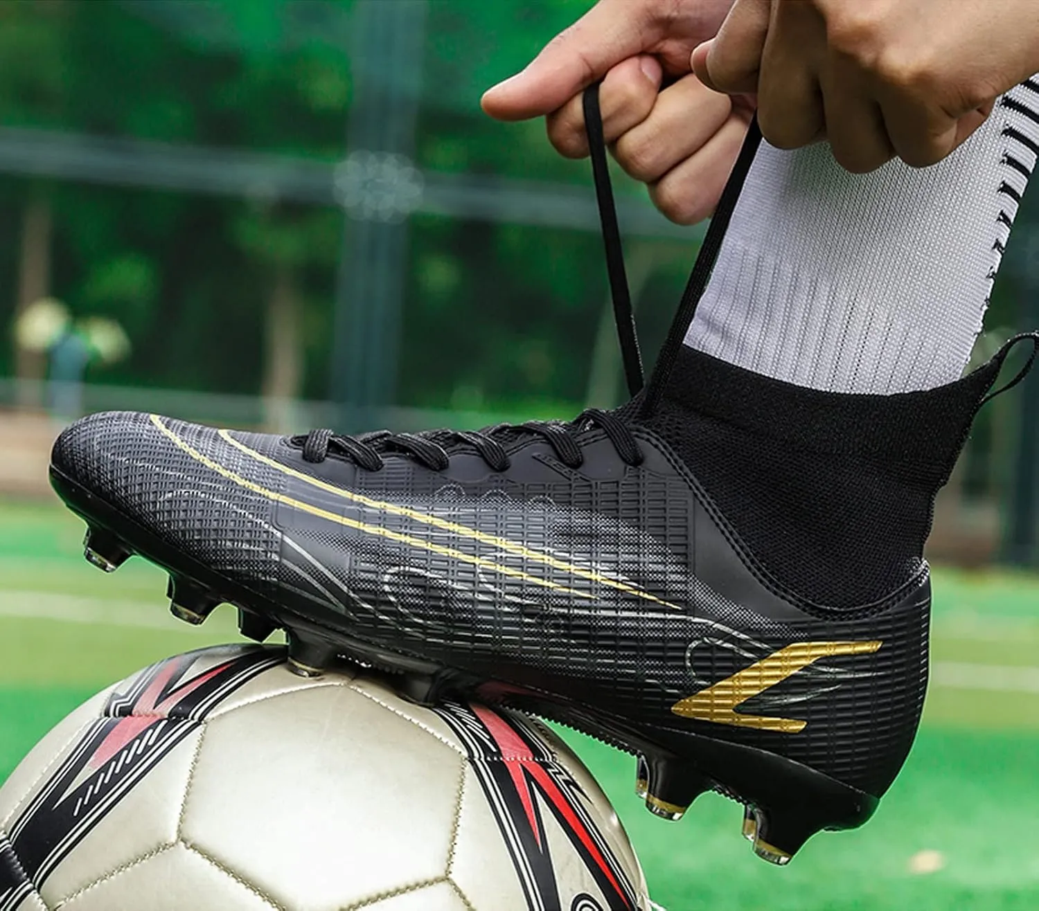 CERYTHRINA Mens Soccer Cleats Football Boots Spikes Shoes High-Top Outdoor/Indoor Training TF/AG Turf Sports Shoes
