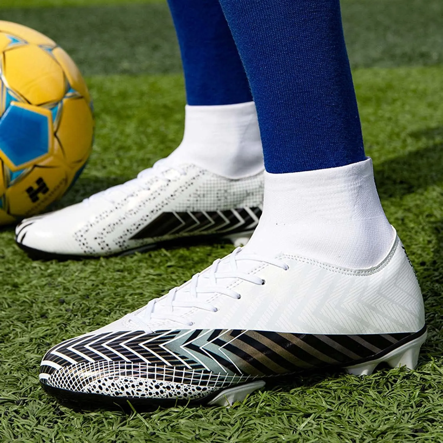 CERYTHRINA Mens Turf Soccer Cleats Athletic Firm Ground High-Top Football Soccer Shoe for Big Kids