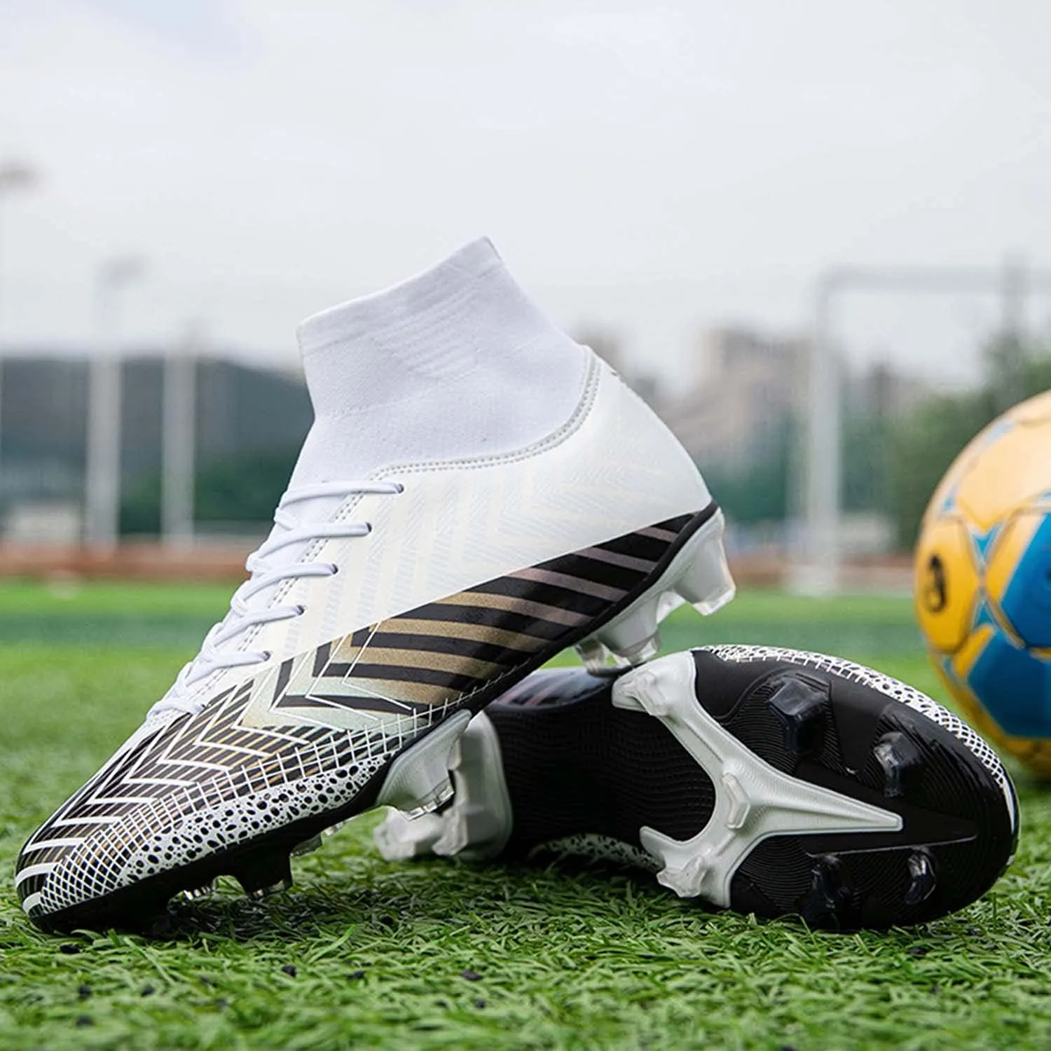 CERYTHRINA Mens Turf Soccer Cleats Athletic Firm Ground High-Top Football Soccer Shoe for Big Kids