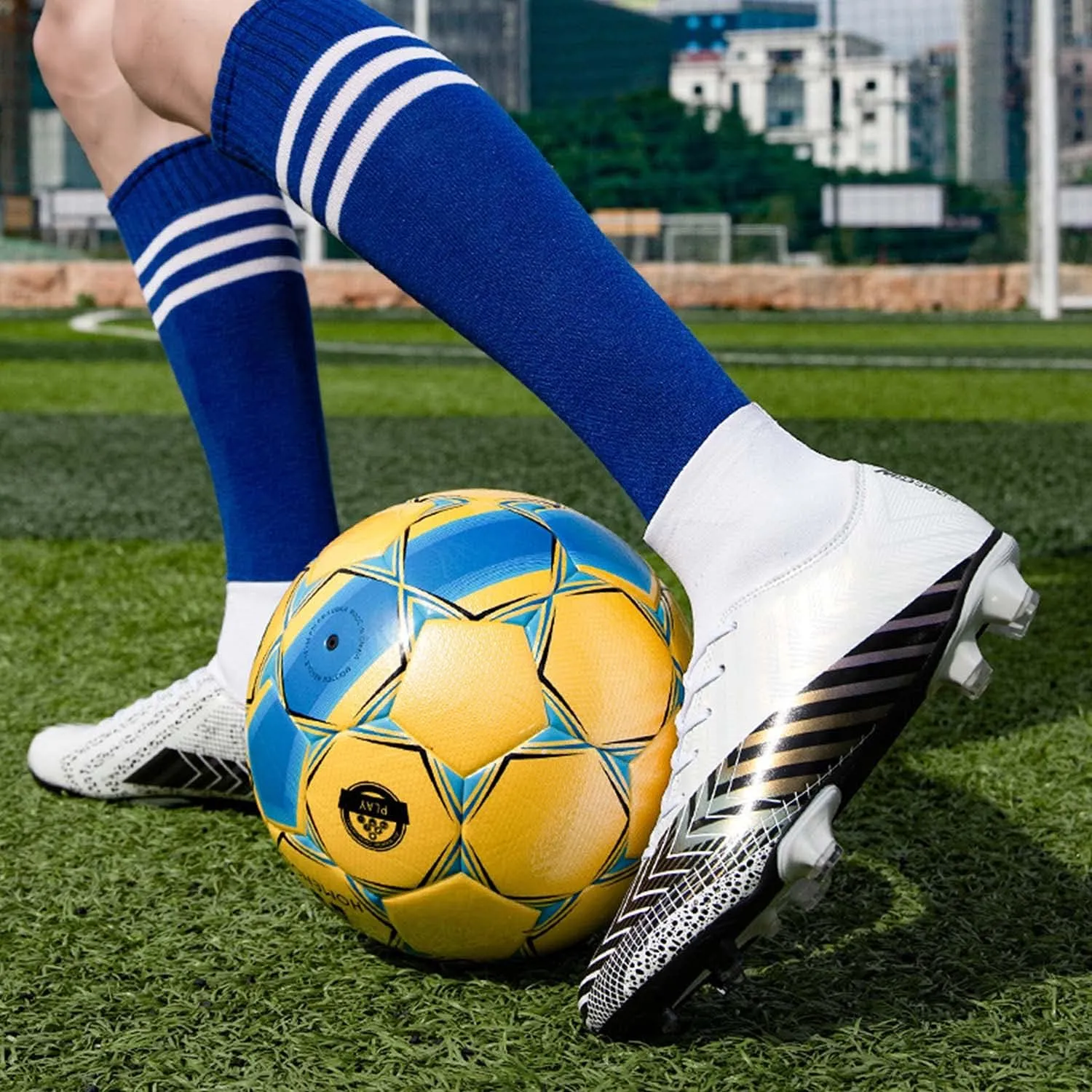CERYTHRINA Mens Turf Soccer Cleats Athletic Firm Ground High-Top Football Soccer Shoe for Big Kids