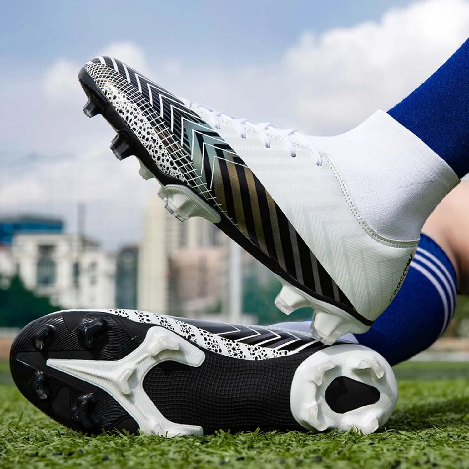 CERYTHRINA Mens Turf Soccer Cleats Athletic Firm Ground High-Top Football Soccer Shoe for Big Kids