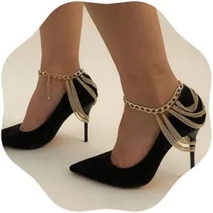 Chargances Punk Tassel Ankle Chains for Women and Girls Layered High Heel Anklet Shoes Chain for Women Gift Party (Gold)
