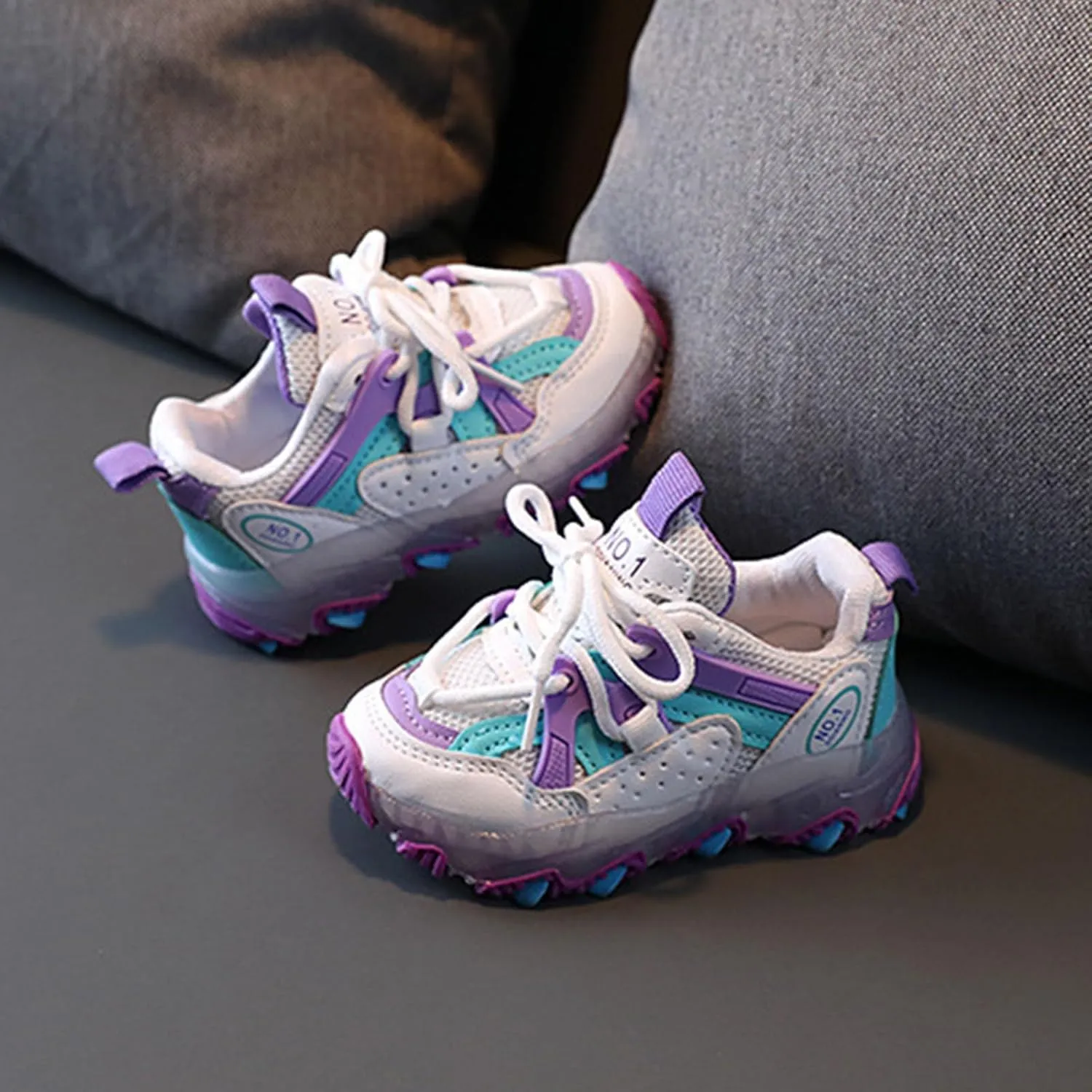 Children Kids Baby Girls Sneakers Led Light Luminous Sport Shoes Boys Lace up Stitching Color Bling Sneakers
