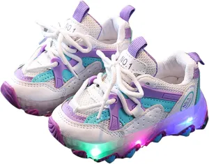 Children Kids Baby Girls Sneakers Led Light Luminous Sport Shoes Boys Lace up Stitching Color Bling Sneakers