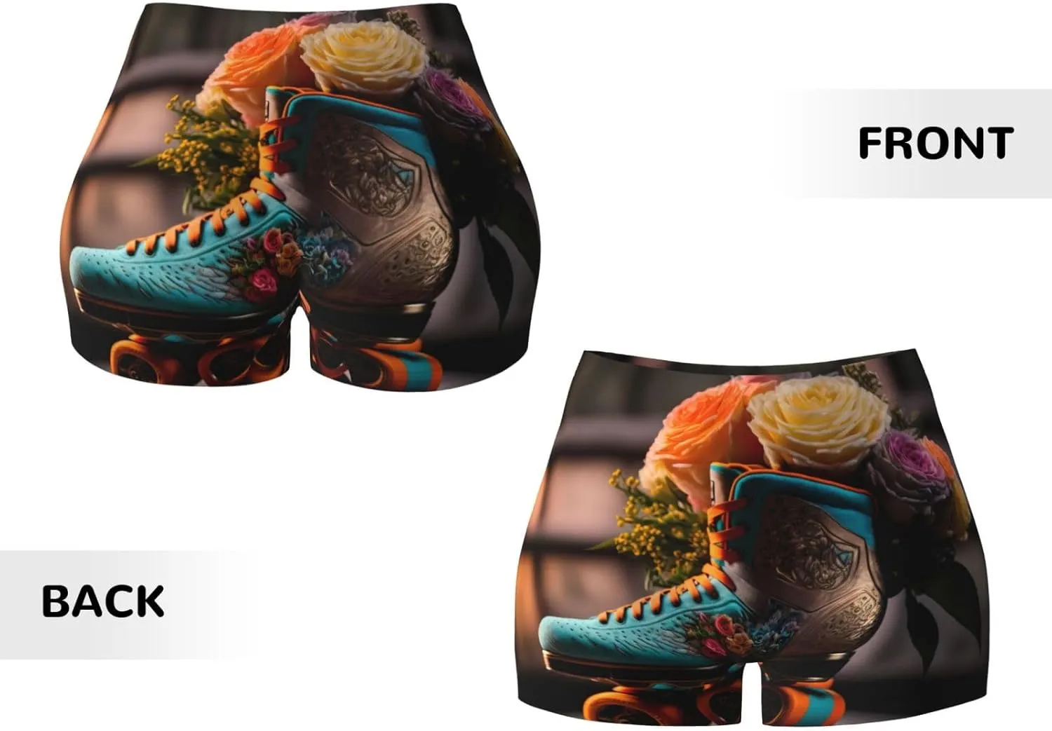 Classic Floral Blue Skate Shoes Print Workout Shorts for Women Seamless Soft Smooth Gym Yoga Scrunch Active Shorts