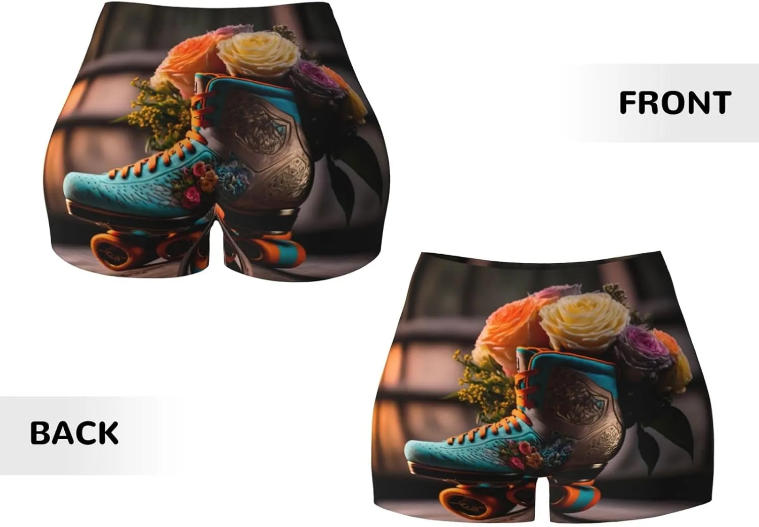 Classic Floral Blue Skate Shoes Workout Shorts Women - Seamless Biker Gym Yoga Running Spandex Shorts for Women