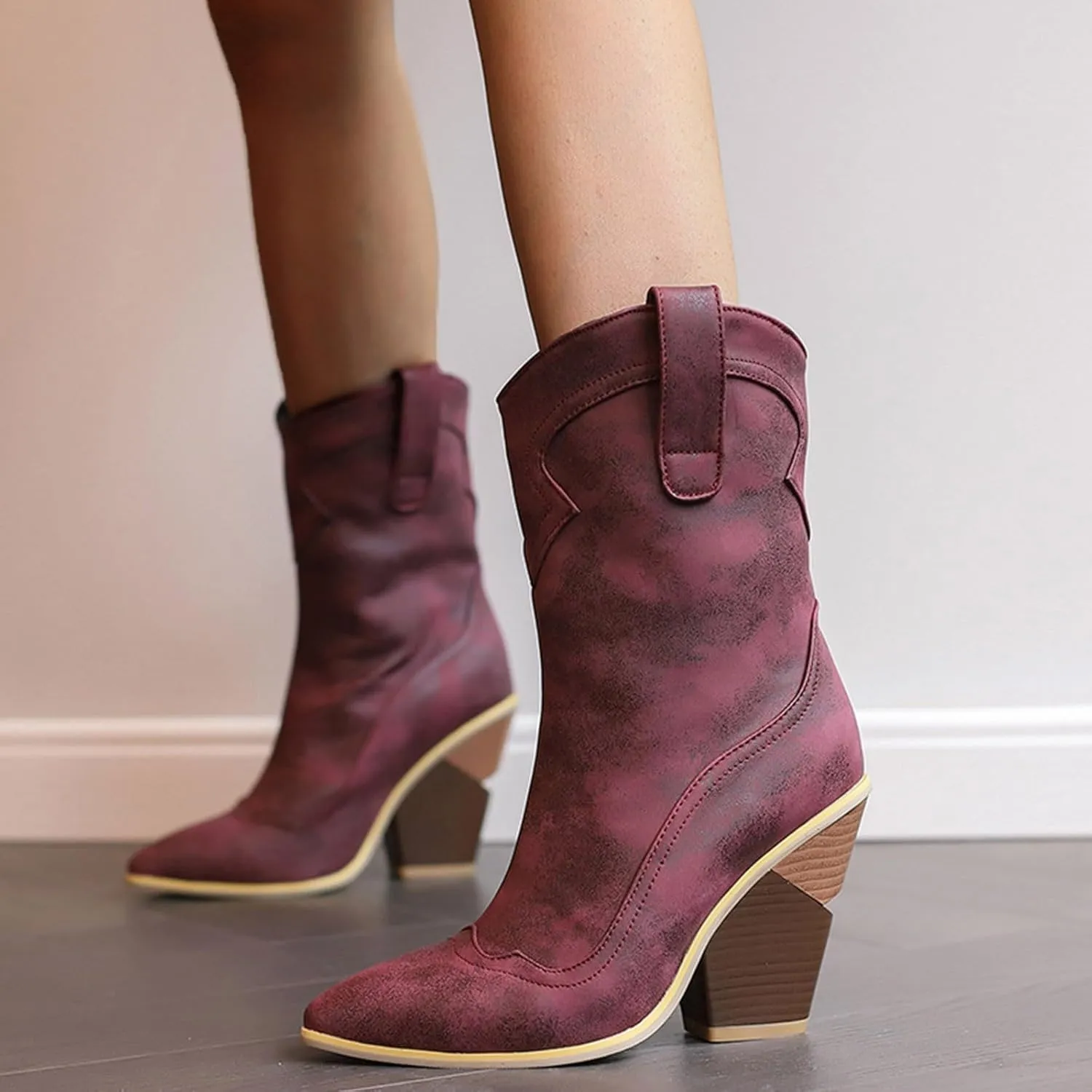 Cowboy Boots for Women Mid Calf Cowgirl Boots Women Cowboy Boots for Women Western Pointed Toe Chunky Heel Ankle Boot