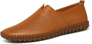 Easy to Put and Remove Loafer Shoes for Men Cowhide Stitching Details Round Toe Comfortable Resistant Flexible Driving Slip On for All Occasions (Color : Brown Perforated, Size : 8.5)