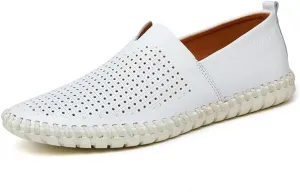 Easy to Put and Remove Loafer Shoes for Men Cowhide Stitching Details Round Toe Comfortable Resistant Flexible Driving Slip On for All Occasions (Color : White Perforated, Size : 8)