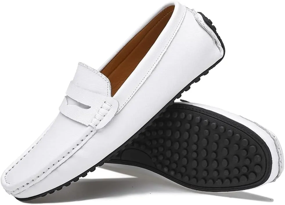Easy to Put and Remove. Loafer Shoes for Men Genuine Leather Stitching Details Penny Loafer Flat Heel Comfortable Flexible Driving Slip On for All Occasions