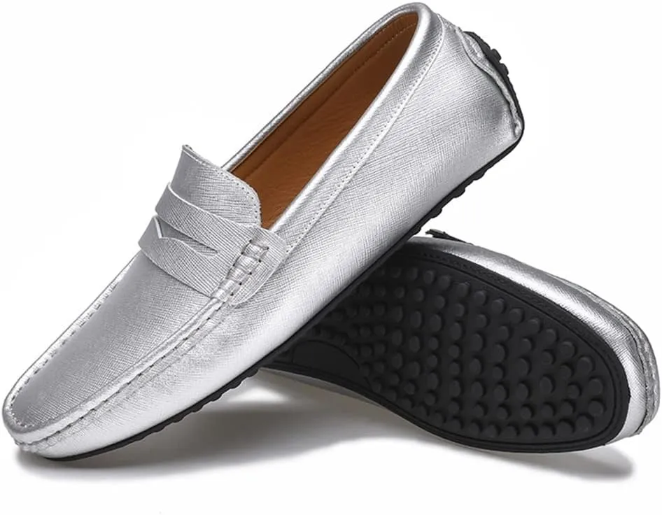 Easy to Put and Remove. Loafer Shoes for Men Genuine Leather Stitching Details Penny Loafer Flat Heel Comfortable Flexible Driving Slip On for All Occasions