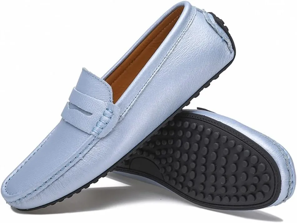 Easy to Put and Remove. Loafer Shoes for Men Genuine Leather Stitching Details Penny Loafer Flat Heel Comfortable Flexible Driving Slip On for All Occasions