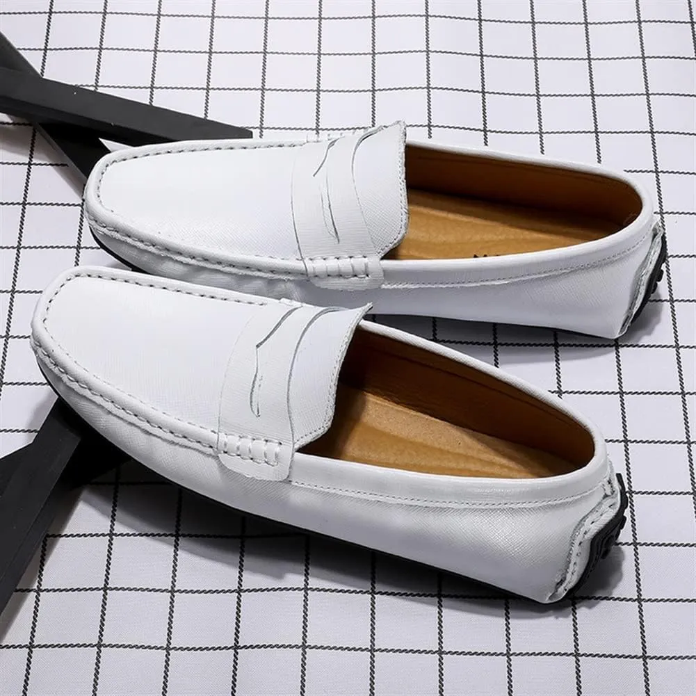 Easy to Put and Remove. Loafer Shoes for Men Genuine Leather Stitching Details Penny Loafer Flat Heel Comfortable Flexible Driving Slip On for All Occasions