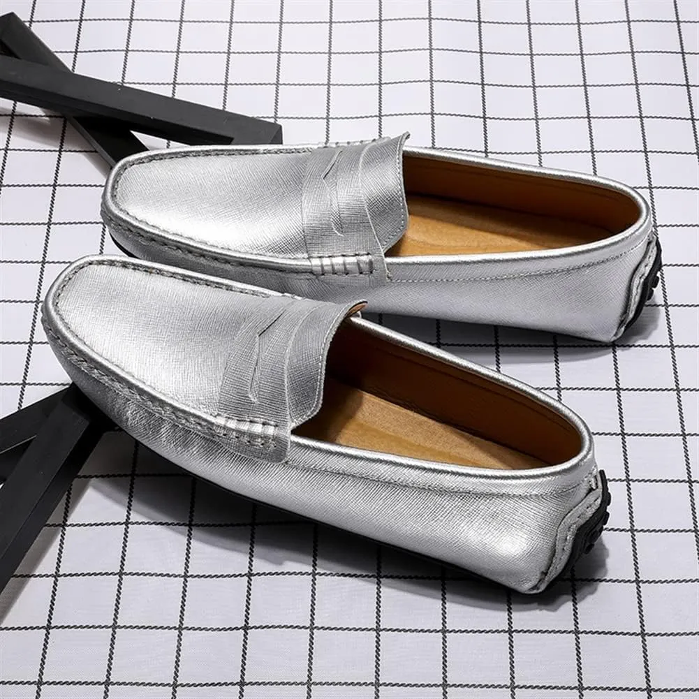 Easy to Put and Remove. Loafer Shoes for Men Genuine Leather Stitching Details Penny Loafer Flat Heel Comfortable Flexible Driving Slip On for All Occasions