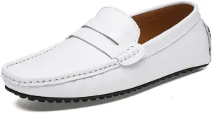 Easy to Put and Remove. Loafer Shoes for Men Genuine Leather Stitching Details Penny Loafer Flat Heel Comfortable Flexible Driving Slip On for All Occasions
