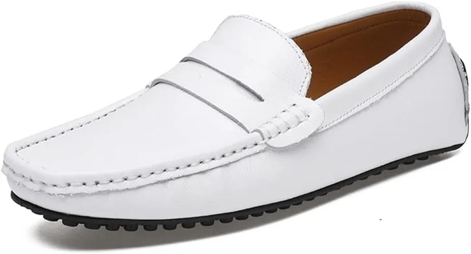 Easy to Put and Remove. Loafer Shoes for Men Genuine Leather Stitching Details Penny Loafer Flat Heel Comfortable Flexible Driving Slip On for All Occasions