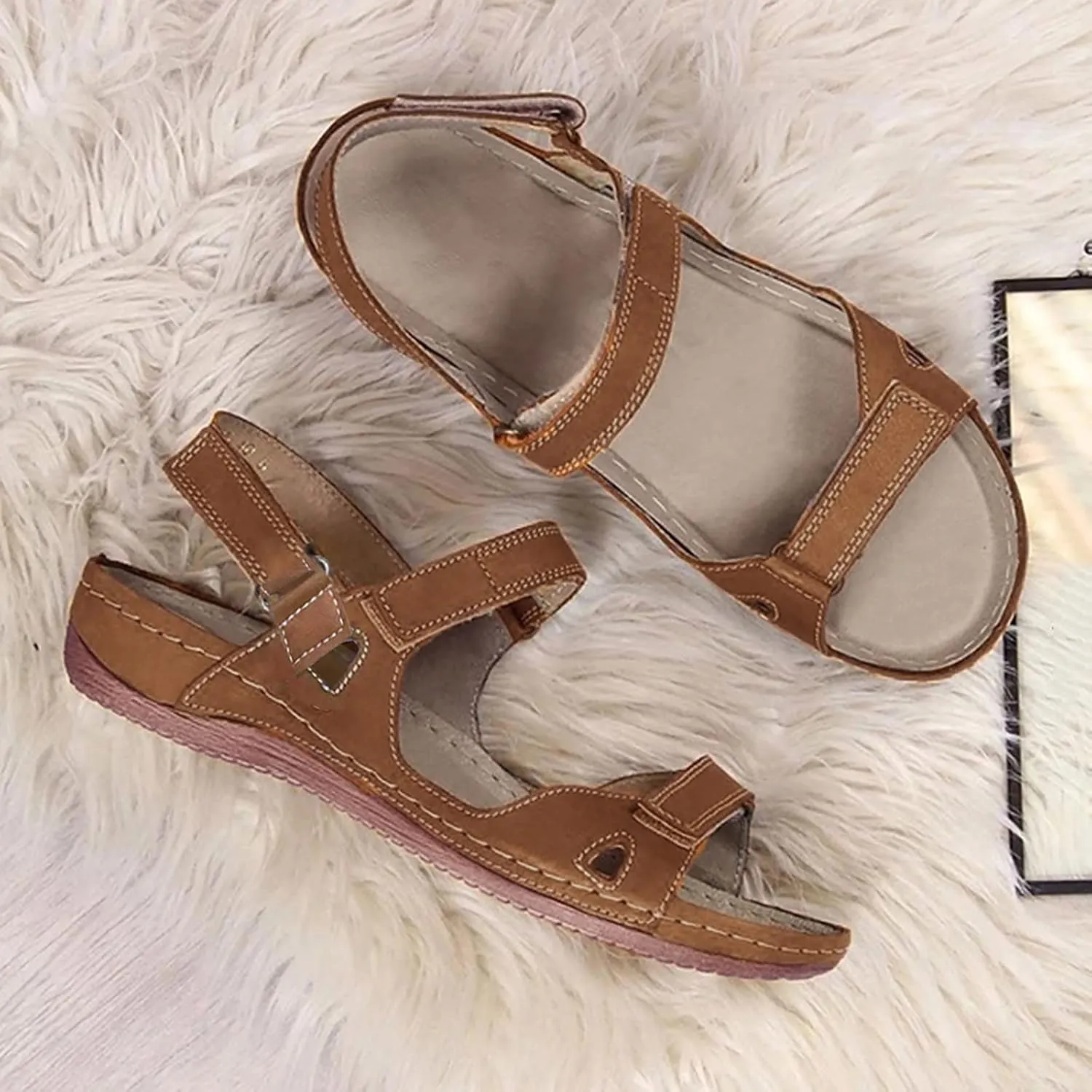 Eduavar Shoes for Women Sandals Dressy, Orthopedic Sandals for Women Open Toe Sandals Casual Heel Sandals with Ankle Strap