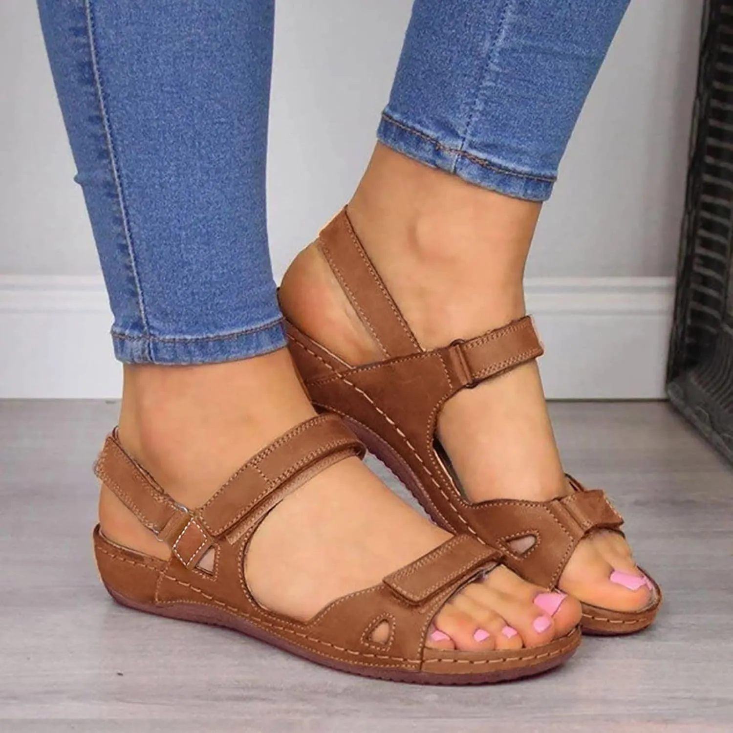 Eduavar Shoes for Women Sandals Dressy, Orthopedic Sandals for Women Open Toe Sandals Casual Heel Sandals with Ankle Strap