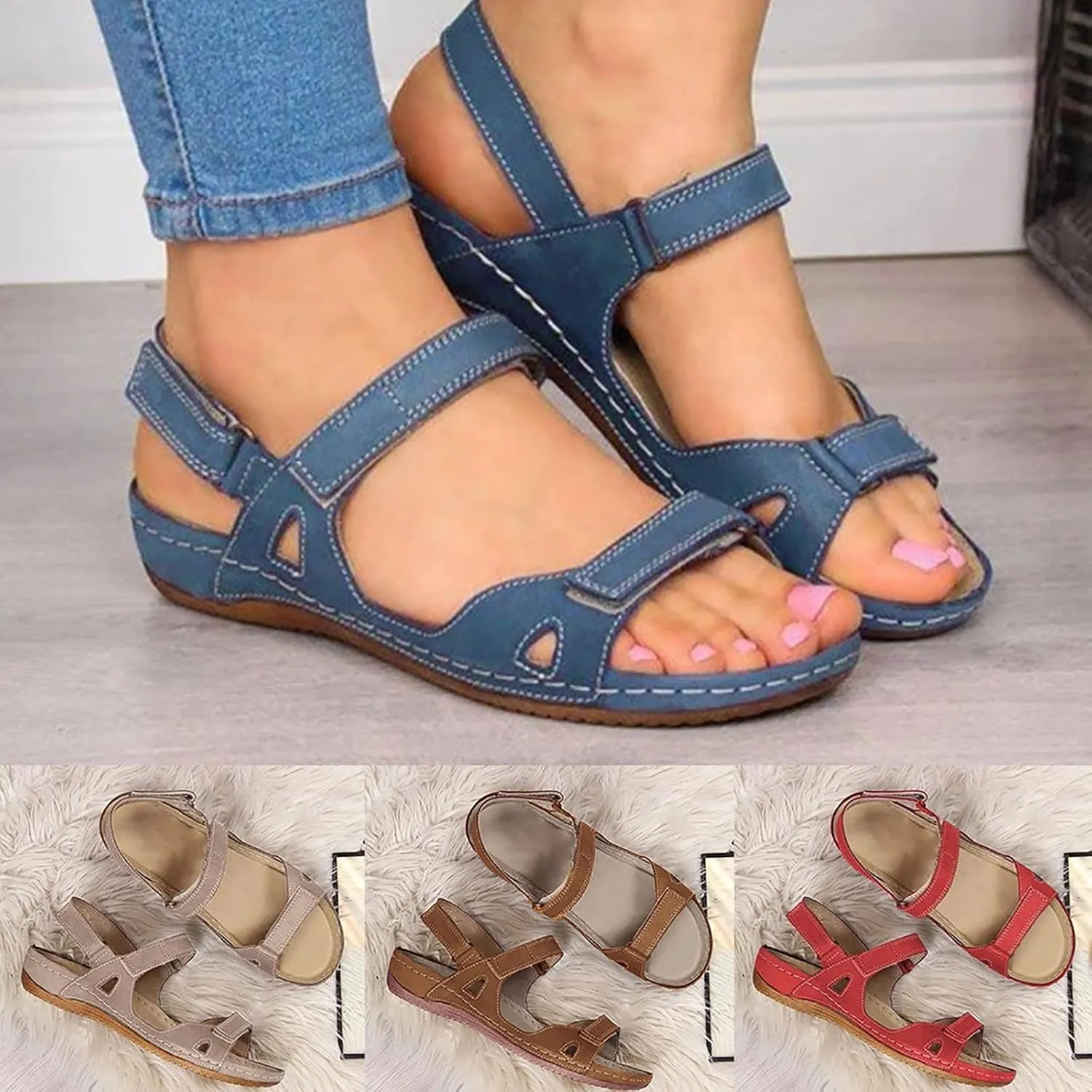 Eduavar Shoes for Women Sandals Dressy, Orthopedic Sandals for Women Open Toe Sandals Casual Heel Sandals with Ankle Strap