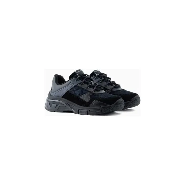 EMPORIO ARMANI Mesh sneakers with suede and camouflage details