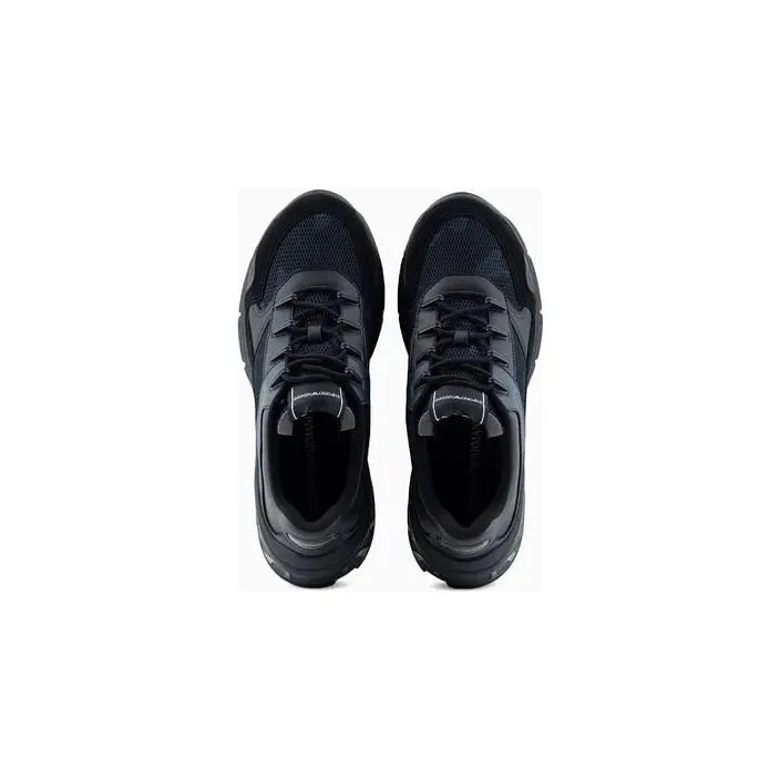 EMPORIO ARMANI Mesh sneakers with suede and camouflage details